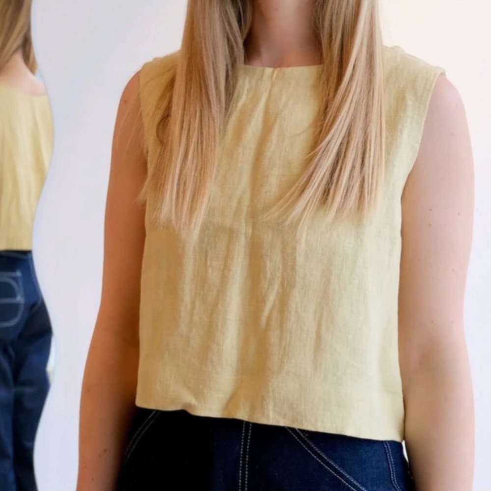 Shelter | Lou Sleeveless Crop Tank Butter Size 1X 100% Linen